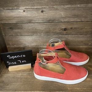 Womens Spenco Red Nubuck Suede Leather Ankle Strap Shoes Sneakers Size 7 B GUC‎